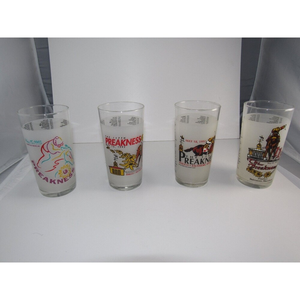 Preakness 1990-1993 Glasses‎ Set 4 Baltimore Maryland Racing Logo